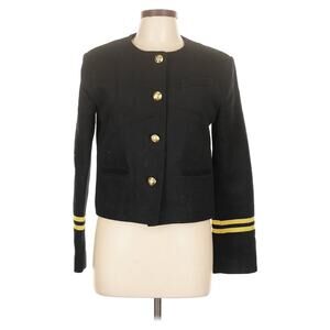 Black Wool Spencer Captain's Jacket Collarless Blazer Gold Nautical Buttons L